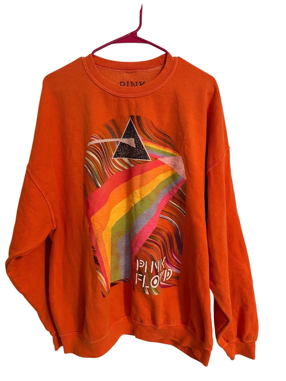 Pink Floyd Orange Crewneck Sweatshirt with Rainbow Graphic Men’s Size S/M